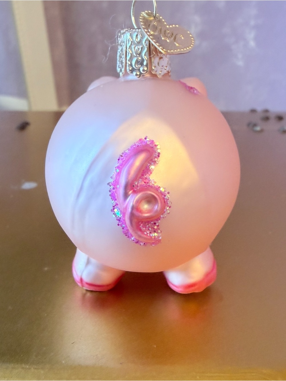 Pink Glass Pig Ornament Holiday Accent - Picture 3 of 8